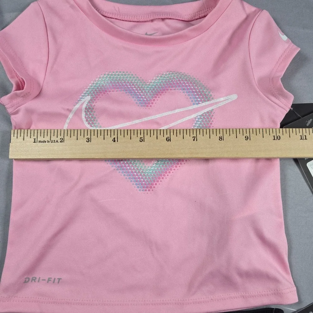 Nike Dri-Fit Little Girl's  2-Piece Graphic Tee & Short Set Pink Black 2T
